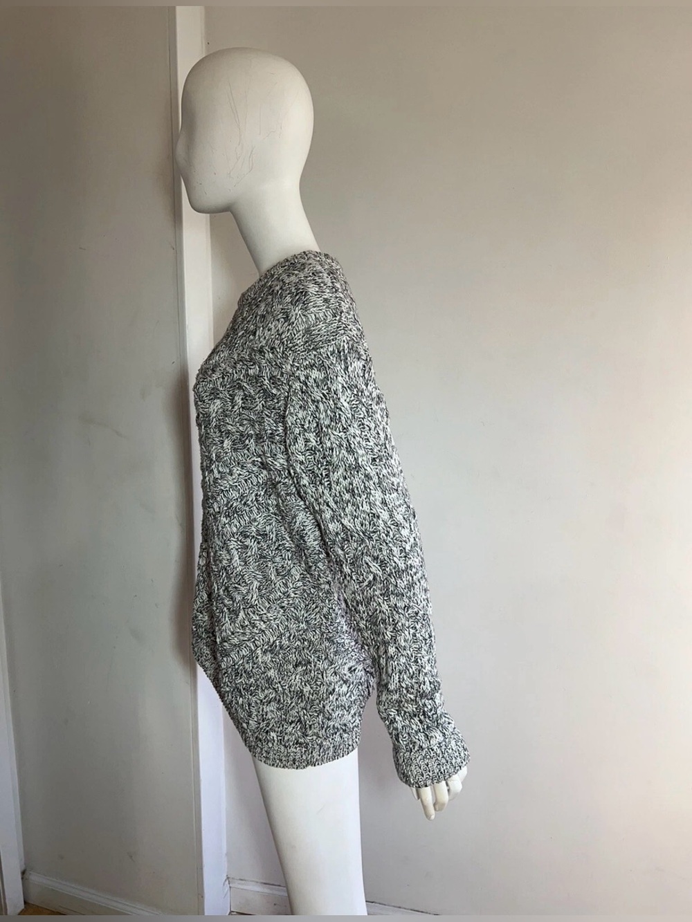 C/Meo Collective Cotton Blend Crewneck Gray Black Marled Fisherman Sweater Sz S - Picture 3 of 10